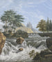 Cascade i bergen vid stranden och barrträd i bakgrunden - Johann David Passavant — vy av konstverket