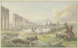 Johann Erdmann Gottlieb Prestel - Rmische Bauern treiben eine Herde Ochsen und Bffel durchs Wasser.webp