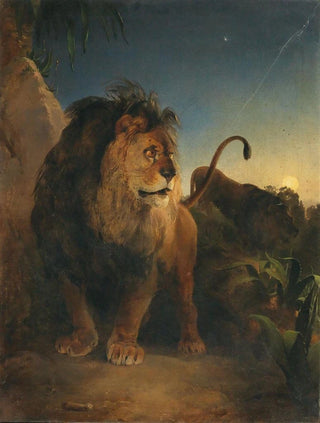 Johann Fischbach - Pair of Lions on a Moonlit Night.webp
