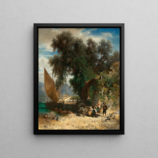 Johann Friedrich Hennings - Resting at a NorthItalian Lakeshore.webp