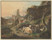 Bergers sur des rochers avec une bergère devant un âne, des moutons et des chèvres en arrière-plan, des ruines avec un pont - Johann Friedrich Morgenstern — vy av konstverket