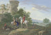 Jägare med hästar och jakthundar som stannar vid en ruin - Johann Georg Pforr — vy av konstverket