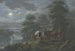 Landskapsmålning i månsken vid en flod nära en herde och fårskötare som leder boskap till gården - Johann Georg Pforr — vy av konstverket