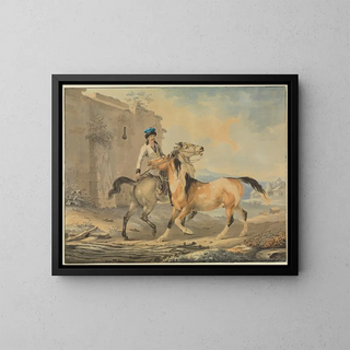 Johann Georg Pforr - Trke mit zwei Pferden vor Burgruine.webp