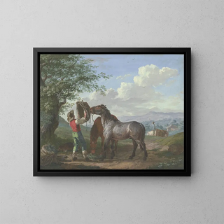Johann Georg Pforr - Zwei Pferde auf dem Felde unter einem Baum.webp
