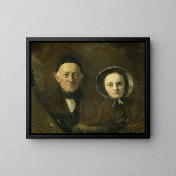 porträtt av Johann Joseph Hermann, konstnärens svärfar, med sitt barnbarn Ida Schwartze, konstnärens äldsta dotter - Johann Georg Schwartze — inramlat konstverk på väggen