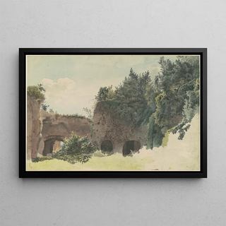Johann Gottfried Klinsky - Ancient Roman Ruins Overgrown with Trees and Bushes.webp