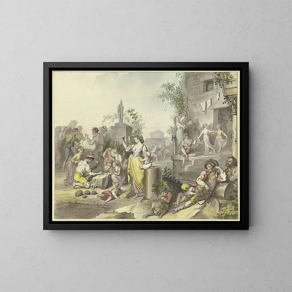 Divertissements à Trastevere - Johann Heinrich Ramberg — inramlat konstverk på väggen