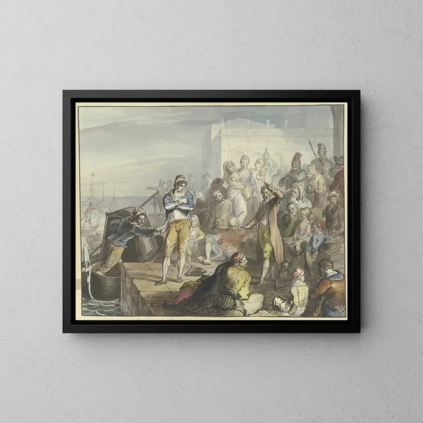 Improvisatör på Piazetta i Venedig - Johann Heinrich Ramberg — inramlat konstverk på väggen