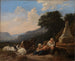 Landskapsbild med bergsgetter nära en brunn - Johann Heinrich Roos — vy av konstverket