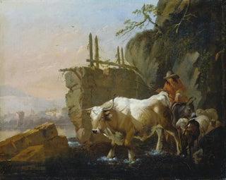 Bergers som leder boskap över en bäck - Johann Heinrich Roos — vy av konstverket