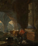 Berger och fårskock i en bergsgrotta med en gammal murverk - Johann Heinrich Roos — vy av konstverket