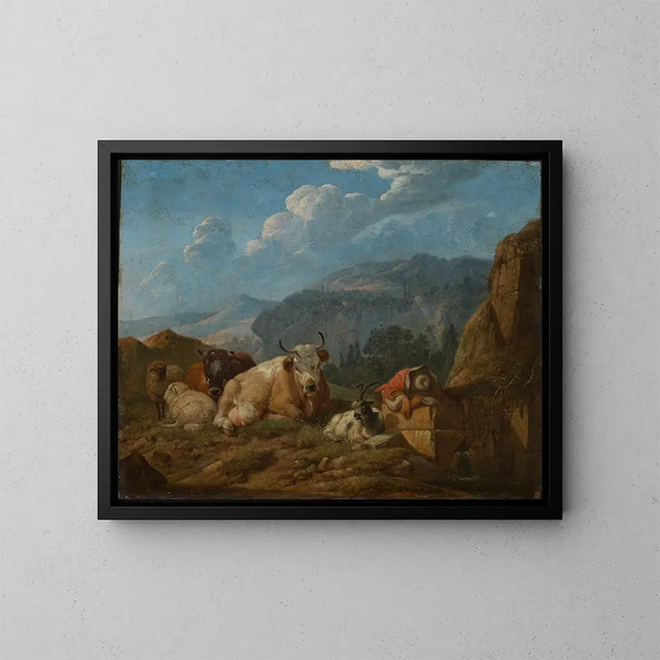italiensk bergslandskap - Johann Heinrich Roos — inramlat konstverk på väggen
