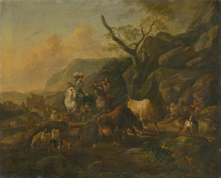 Landskap med jägare - Johann Heinrich Roos — vy av konstverket