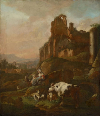Johann Heinrich Roos - Shepherdess and Flock in front of Antique Ruins.webp