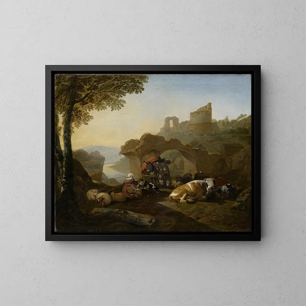 Repos des bergers - Johann Heinrich Roos — inramlat konstverk på väggen