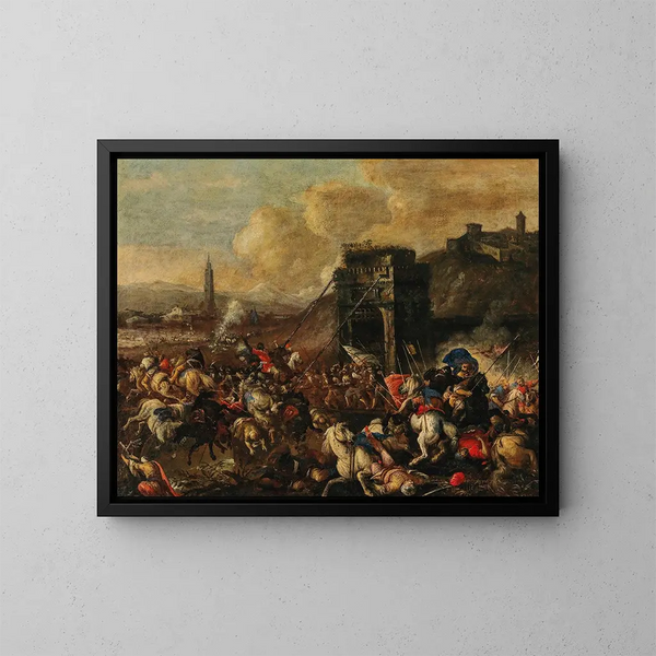 La bataille de Vienne - Johann Heinrich Roos — inramlat konstverk på väggen