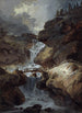 Cascade i en bergsklyfta under åskskur - Johann Heinrich West — vy av konstverket