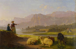 Johann Jakob Biedermann - Lakeside near Lucerne with Grazing Flock.webp