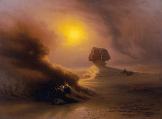 En överraskande karavan av sandstorm framför Sphinxen - Johann Jakob Frey — vy av konstverket