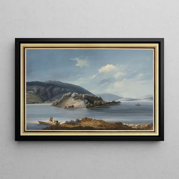 Vy av ön Saint-Pierre på Bienne-sjön - Johann Joseph Hartmann — inramlat konstverk på väggen