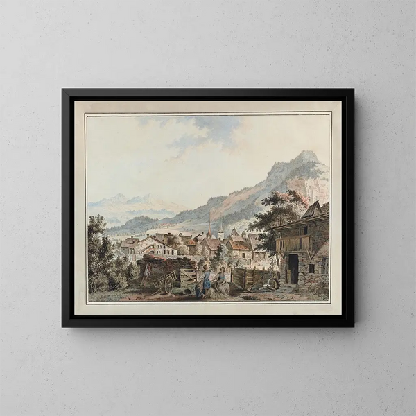 Vue de la ville d'Aigle sur la route des Sallines - Johann Karl Müllner — inramlat konstverk på väggen