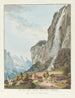 vattenfallet kallat Staubbach i Lauterbrunnen-dalen - Johann Ludwig Aberli — vy av konstverket