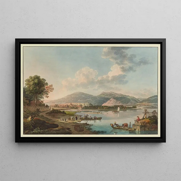Vue d'Yverdon tagen från Clindi - Johann Ludwig Aberli — inramlat konstverk på väggen