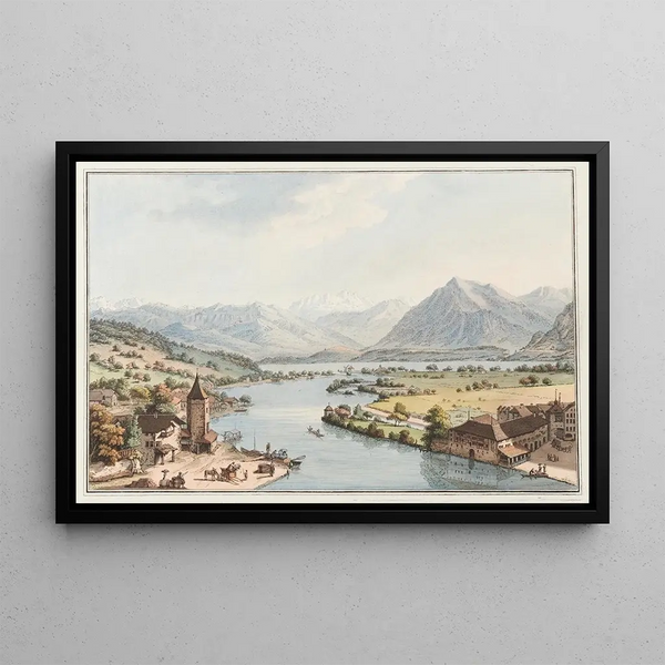Vue prise du château de Thoune - Johann Ludwig Aberli — inramlat konstverk på väggen