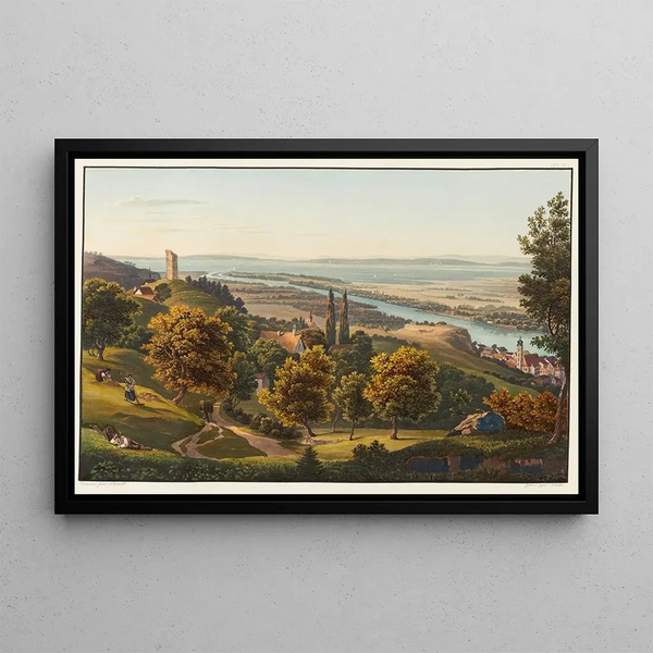 Johann Ludwig Bleuler - Entre du Rhin dans le lac de Constance avec la ville et la Ruine de Rheineck.webp