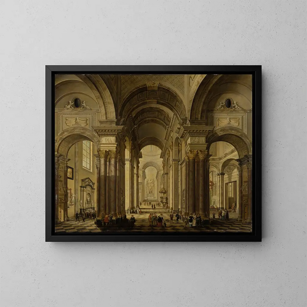 ett barockkyrkorinteriör - Johann Ludwig Ernst Morgenstern — inramlat konstverk på väggen
