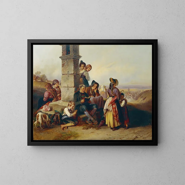 Le repos des pèlerins - Johann Matthias Ranftl — inramlat konstverk på väggen
