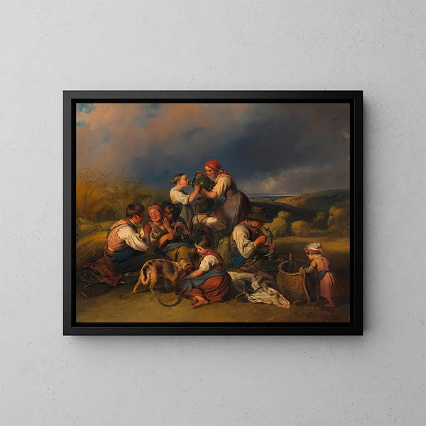 La moisson des faucheurs - Johann Matthias Ranftl — inramlat konstverk på väggen