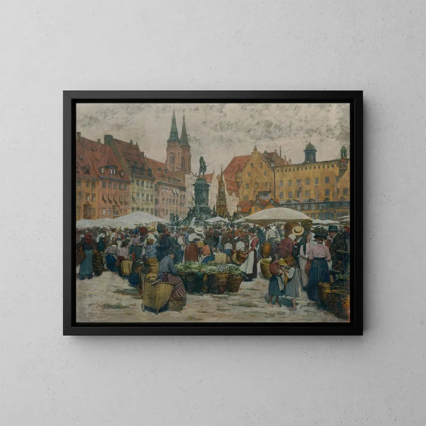Marknad i Nürnberg - Johann Nepomuk Geiger — inramlat konstverk på väggen