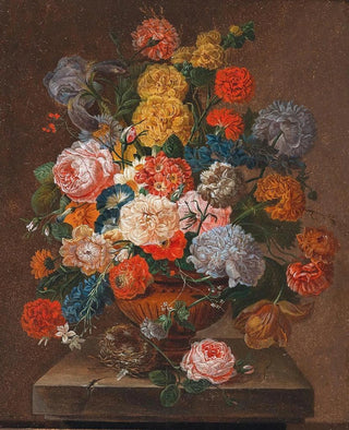 Johann Oberer - A Bouquet of Flowers with a Birds Nest.webp