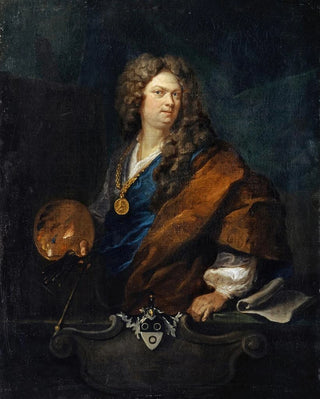 Johann Rudolf Huber the elder - SelfPortrait with Family Coat of Arms.webp