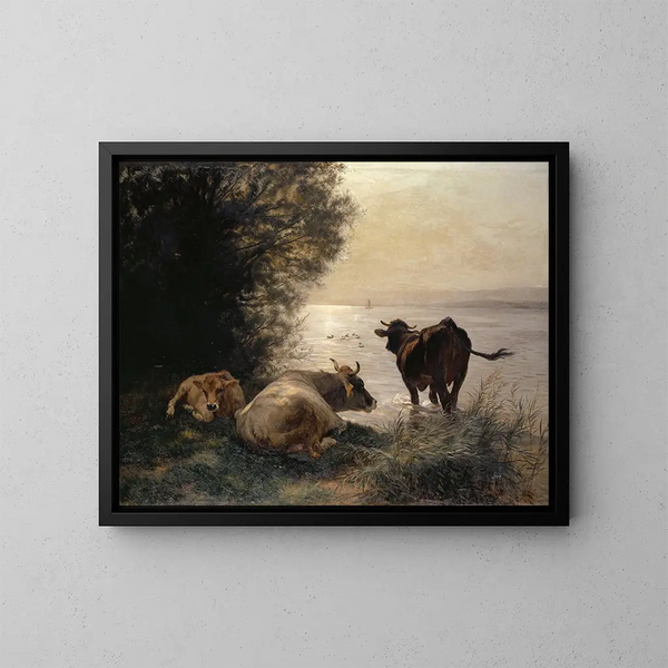 Vaches au bord du lac - Johann Rudolf Koller — inramlat konstverk på väggen