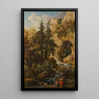 Johann Samuel Htzendorf - Waldlandschaft mit Felsenhhle Wildbach und Staffage.webp