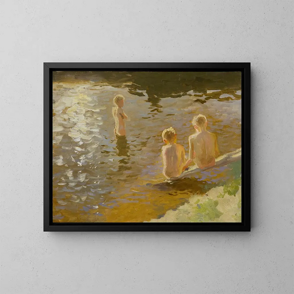 Boys Bathing - Johann Walter-Kurau — inramlat konstverk på väggen