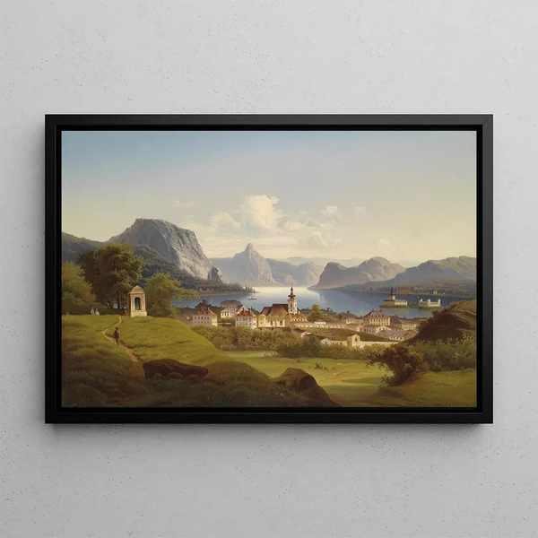 Johann Wilhelm Jankowski - Blick auf Gmunden mit Schloss Orth.webp