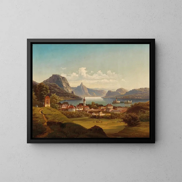 Gmunden med slottet Ort vid Traunsee - Johann Wilhelm Jankowsky — inramlat konstverk på väggen
