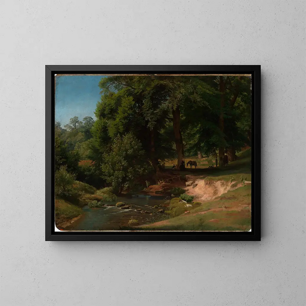 Sur l'Alb I med ryttare i vila - Johann Wilhelm Schirmer — inramlat konstverk på väggen
