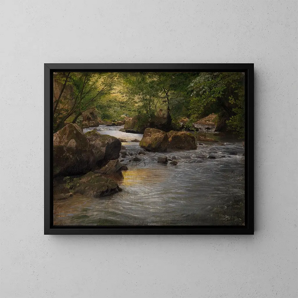 Ruisseau de montagne avec peintre assis - Johann Wilhelm Schirmer — inramlat konstverk på väggen