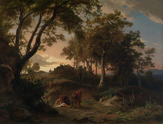 Le soir, le sauvetage du voyageur blessé par le bon Samaritain - Johann Wilhelm Schirmer — vy av konstverket