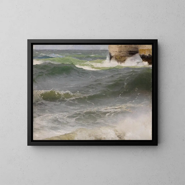 Studie av havet i Étretat med klippor till höger - Johann Wilhelm Schirmer — inramlat konstverk på väggen