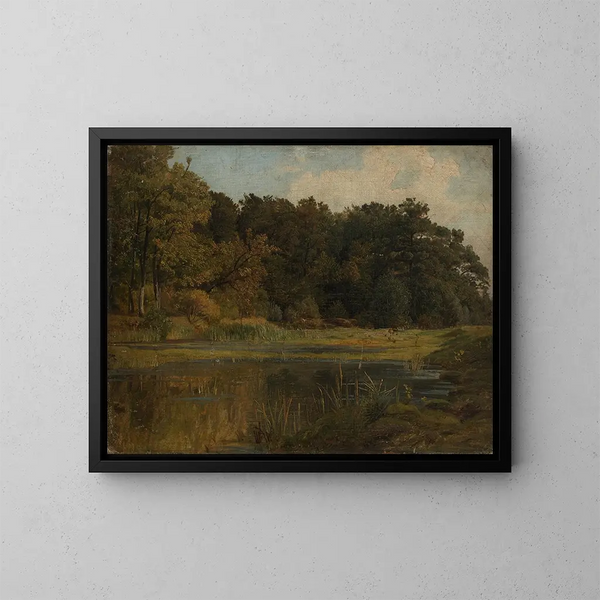 Skogstjärn - Johann Wilhelm Schirmer — inramlat konstverk på väggen
