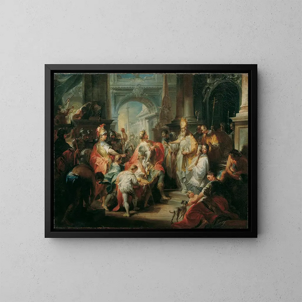 Saint Ambroise vägrar kung Théodose inträde i Milan katedral - Johann Wolfgang Baumgartner — inramlat konstverk på väggen