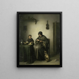 Johannes Christiaan Janson - A Woman Slicing Bread.webp