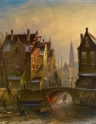 Johannes Franciscus Spohler - Skaters on a canal in Amsterdam with a view of the Zuiderkerk beyond.webp