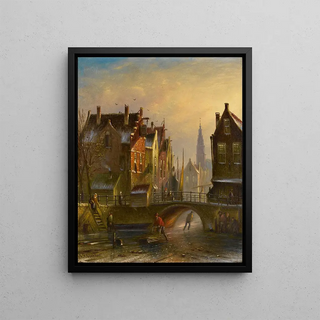 Johannes Franciscus Spohler - Skaters on a canal in Amsterdam with a view of the Zuiderkerk beyond.webp